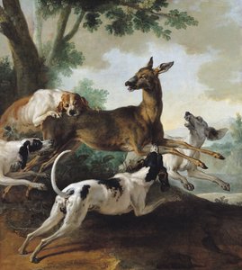 Un cerf chassé par des chiens, 1725